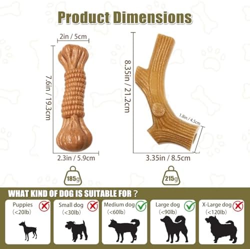 SCHITEC Dog Chew Toys for Aggressive Chewers, [2 Pack] Tough Bone and Stick Set with Chicken Flavor, Long Lasting Durable Teething Toy for Medium Large Dogs