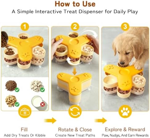 NORMON Dog Slow Feeder, 4-Layer Rotating Treat Puzzle with 3 Suction Cups