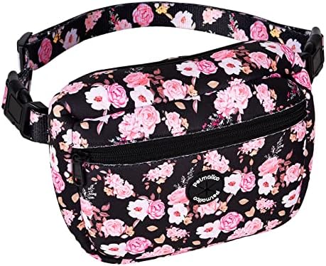 Petmolico Neoprene Dog Treat Pouch, Auto Closed Dog Training Pouch Fanny Pack Wasit Bag with Dog Poop Bag Dispenser for Hands-Free Dog Walking, Pink Peony