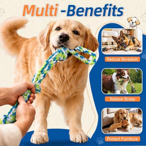 Forfon 9 Pack Dog Rope Toy Set for Large Dogs, Tough Dog Chew Toys for Aggressive Chewers, Interactive Tug of War Toys with Squeaky Plush & Squeaky Balls for Teeth Cleaning & Chewing