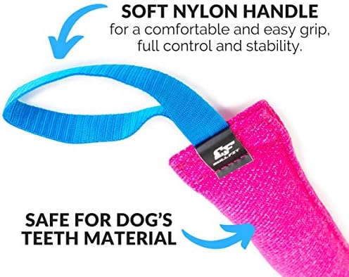 Bull Fit K9 Dog Bite Tug Toy with Strong Handle - Made of Durable & Tear-Resistant French Linen - Perfect for Tug of War, Fetch & Puppy Training - Ideal for Medium to Large Breeds