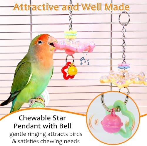 2pcs Bird Toys for Parakeets with Bell, Spinner Wheel (Rondom Color)