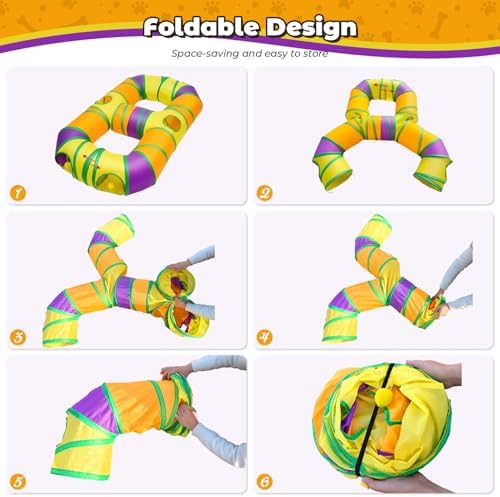 Cat Tunnel for Indoor Cats 8-Shaped, Collapsible Cat Playhouse Pet Play Tunnel Tube Maze with Hanging Pom-poms and Interactive Hole for Kitten, Kitty, Puppy, Rabbits, Ferret, Guinea Pig