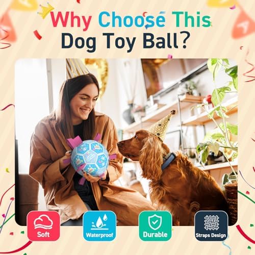 QDAN Dog Birthday Toys, Puppy Birthday Gifts, Dog Soccer Ball with Straps