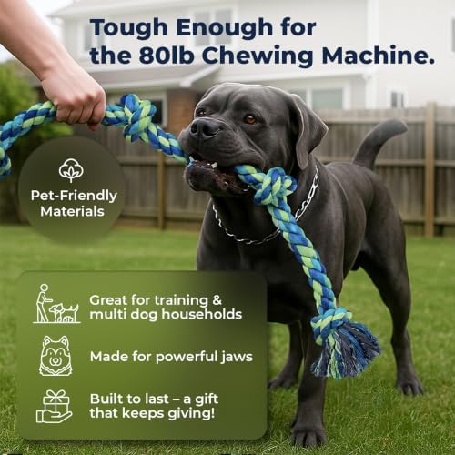 Pacific Pups Products Giant Dog Tug of War Rope Toys, 42 inch, Neon, 2 Pack