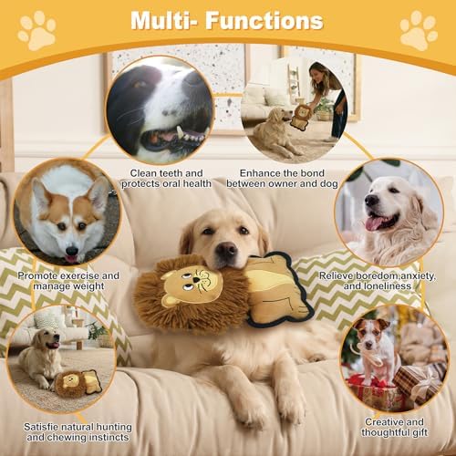 9.45 Inch Yellow Lion Squeaky Plush Dog Toy, Durable Chew Toy for Puppy Teething, Interactive Fetch Toy for Small Medium Large Dogs