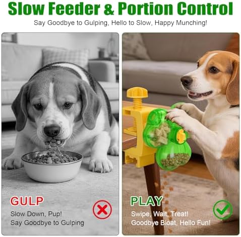 Interactive Dog Puzzle Toy, Spinning Treat Dispenser Slow Feeder | adjustable difficulty, fixing strap, BPA free, boredom relief, mental stimulation, slow eating, small medium dogs cats