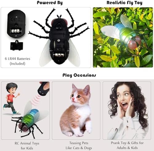 Tipmant Realistic RC Flies Remote Control Insect Animal Vehicle Car Prank Toys Pet Cat Dog Teasing Kid Birthday Gifts