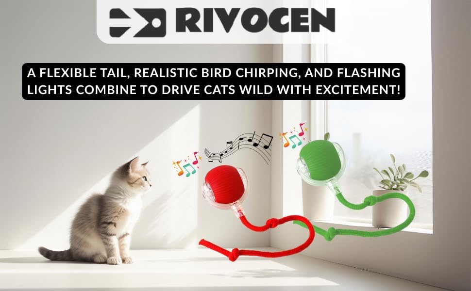 360° Automatic Rolling Interactive Pet Toy. Indoor Flashing LED Floor Roller with Random Motion for Cats & Small Dogs, Continuous Stimulation & Exercise. (Red)