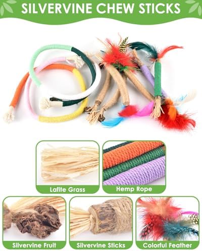TINDTOP Cat Chew Toys, Silvervine Chew Sticks with 2 Pack Chew Ropes