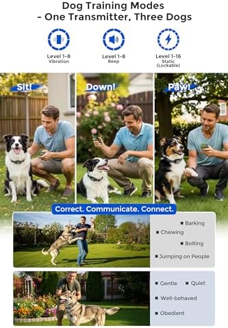 Teendow T800 Pro Wireless Electric Dog Fence with Remote Control, Waterproof Rechargeable Dog Training Collar with Bark Control, HD Display Perimeter Pet Fence Collar
