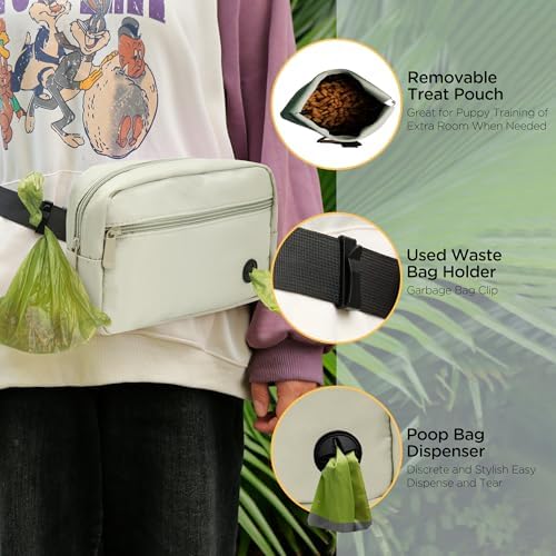 Puppy Dog Treat Pouches for Pet Training Treat Bag, Dog Walking Fanny Pack with Carabiner, Built-in Poop Bag Dispenser & Reuse Dog Poop Holder, Puppy Pet Treat Waist Belt (Green)