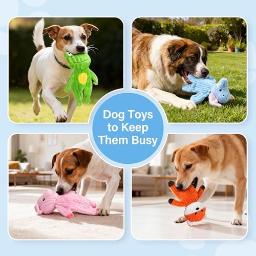 PrimePets 5PCS Plush Crinkle Squeaky Dog Toys for Small Medium Large Dogs