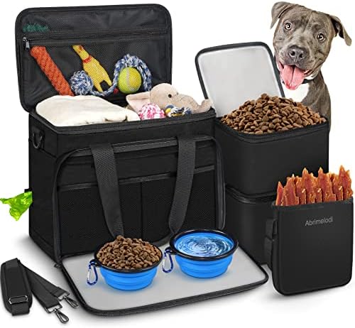 6 Set Dog Travel Bag, Large Pet Travel Kit for Supplies, Black