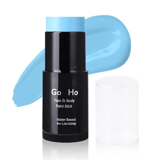 Go Ho Light Blue Face Body Paint Stick,Water Based Washable Pale Blue Face Paint Stick,Full-coverage Cream Blue Body Paint for Halloween Costumes Cosplay SFX Ghost Bride Sally Makeup
