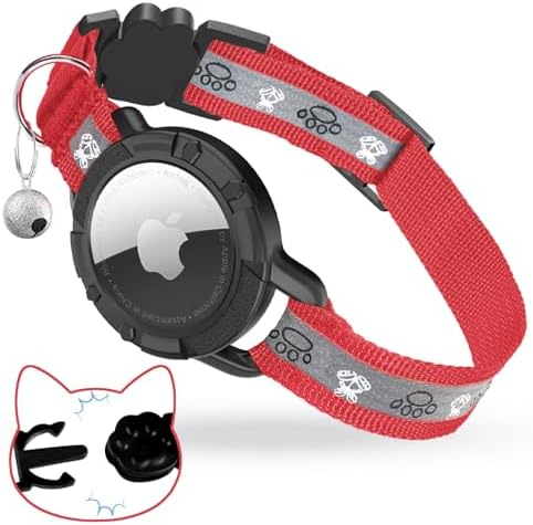 Breakaway AirTag Cat Collar, Reflective Cat Tracker Collar with Bell | Built in AirTag Holder, Adjustable 8.5-12in for Cats, Kittens and Puppies, Safety Elastic Band, Reflective for Night Walking