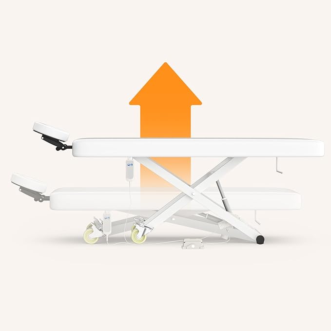 Electric Massage Table Bed - Facial Spa Treatment Table, Esthetician Bed with Wheel, Hand & Foot Pedal Dual Control Adjustable Height 440lbs, Professional Salon & Beauty Spa Use (White)