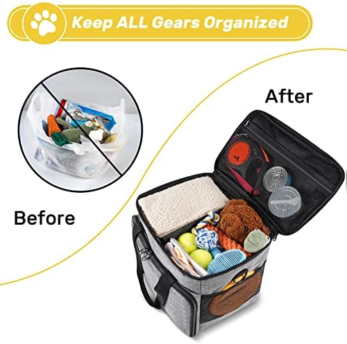 6 Set Dog Travel Bag, Large Pet Travel Kit for Supplies, Grey