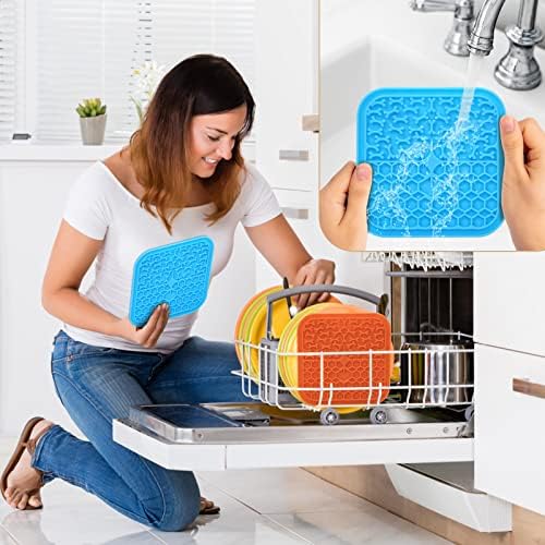 Lick Mat for Dogs - Slow Feeder Licking Mat with Suction Cups for Peanut Butter, Food Treats & Yogurt - 4 Pack