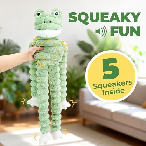 PrimePets 27” Plush Squeaky Dog Toys for Medium Large Dogs, Frog Dog Toy