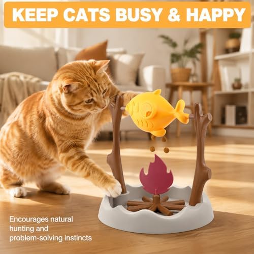 BBQ-Style Cat Slow Feeder, Interactive Toy, Treat Puzzle Feeder for Pets, Mental Stimulation Food Dispensing Toy, Puppy Kitten Dishes, Keeps Pets Busy & Prevents Overeating