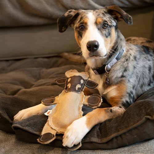 SPOT Dura-Fused Leather Barnyard Animals - Stuffed Dog Toy with Squeaker, Real Leather & Jute Fabric, for Light to Moderate Chewers, Great for Adult Dogs and Puppies - 11in, Assorted Styles, 1 Piece