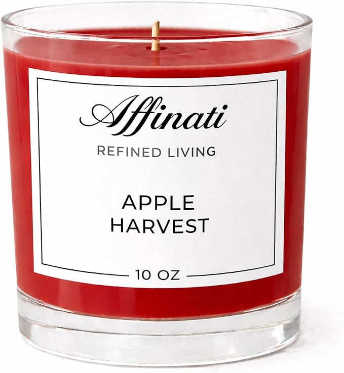Apple Harvest Affinati 10 oz Scented Candle for Home – Long Lasting Fruity Soy Blend Candle with Wooden Wick, Strong Scent Throw Glass Jar Candles, Premium Clean Burning Aromatherapy Gifts