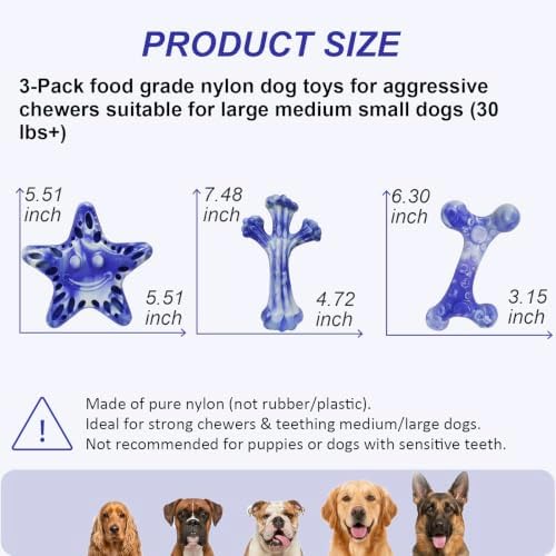 YINEYA Dog Toys for Aggressive Chewers, 3-Pack Tough Dog Chew Toys