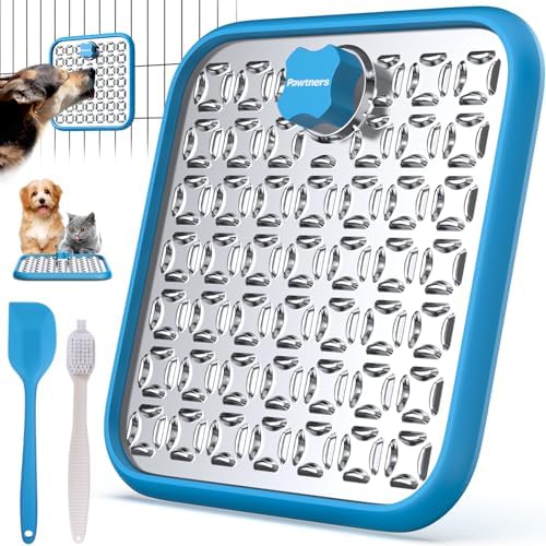Pawtners Stainless Steel Lick Mat for Dogs & Cats, 1 Pack, Blue