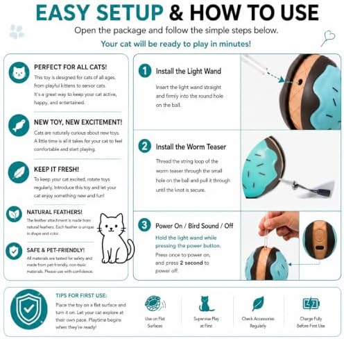 Interactive Cat Toys for Indoor Cats, Automatic Rechargeable Rolling Ball