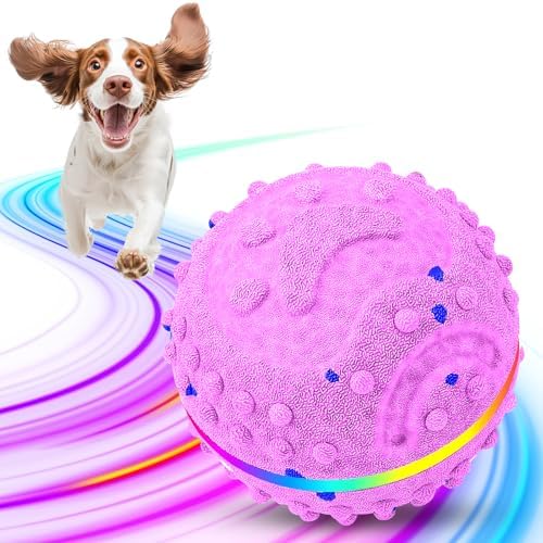 Interactive Dog Toys Ball, Self-Rolling & Bouncing Ball with RGB Colorful Lights to Keep Them Busy, 3-in-1 Interactive Mode, E-TPU Material, Type-C Charging, Moving Dog Toy for Dogs Puppies (Pink)