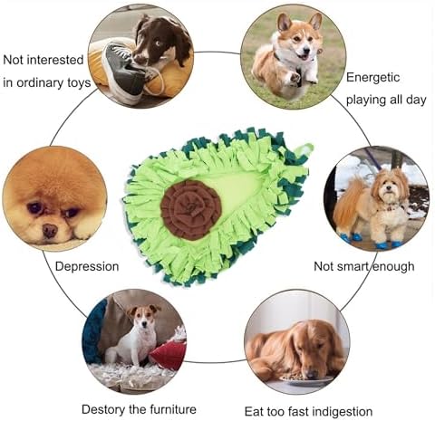 Avocado Snuffle Mat for Dogs, Slow Feeder Enrichment Toy, Anti-Slip Bottom, Machine Washable, 15 x 19 Inches, for All Dog Sizes (Green/Gray)