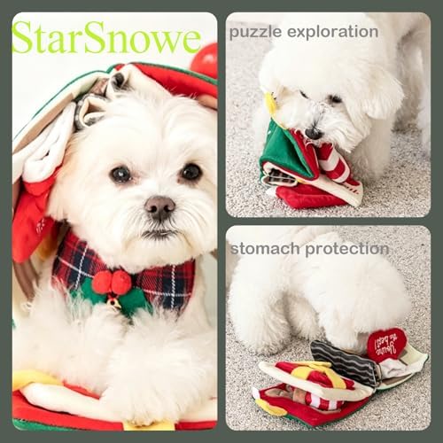 StarSnowe×Cute Dog Enrichment Toys,Squeaky Snuffle Book Series,Interactive Sniff Mat for Mental Stimulation & Slow Feeding,Treat Puzzle Toys for Puppy,Crinkle Gifts (Green - Christmas)
