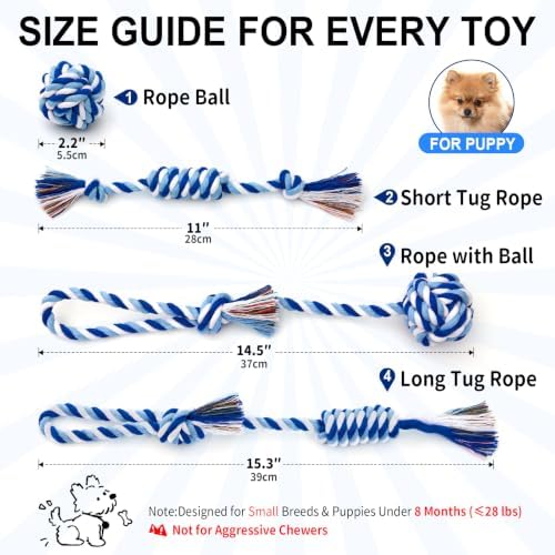 Dog Rope Toys for Small Dogs & Puppies, Blue Cotton Teething Toys