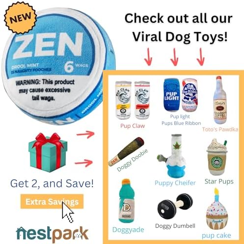 Nestpark Zen Pupper Deckies Parody Dog Toy - Plush Squeaky and Crinkle Funny Dog Toy - Drool Mint