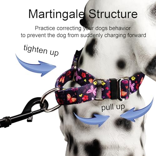 Martingale Collar for Dogs with Buckle No Pull, Purple Butterfly, S