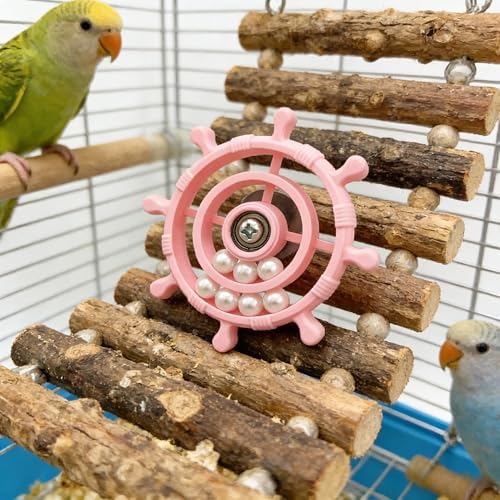 Spinning Bird-Toys Bird Cage Toys & Bird Perch Parrot-Parakeet Budgie Cockatiel Conure Macaw Chicken Parrot Enrichment Cage Accessories Small Animal Chewing Toy (Light Pink Spinner)