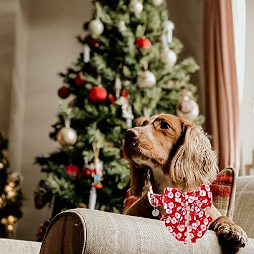 DOGWONG Christmas Dog Collar with Sailor Bow, Red Santa Claus Dog Collar Soft Durable Adjustable Cotton Puppy Collar for Small Medium Large Dog