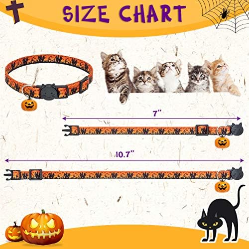 KOOLTAIL Halloween Cat Collar with Bells - 3 Pack Breakaway Cat Collar with Pumpkin Ghost Patterns Safety Buckle Kitten Collars, Adjustable Cute Pet Collar for Boys and Girls Holiday Costume Orange