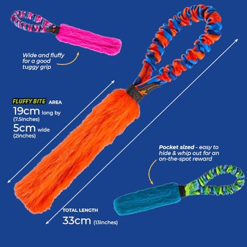 Tug-E-Nuff Pocket Fauxtastic (Blue), Bungee Dog Tug Toy (13 inches)