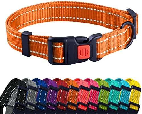 Reflective Dog Collar, Quick-Release Buckle (Orange, 14-18 Inch)