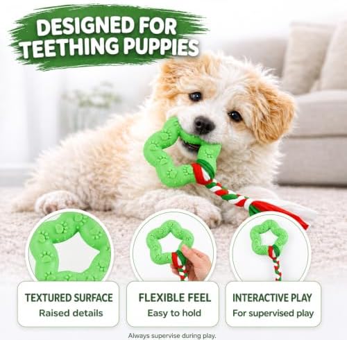Puppy Chew Toys, 6 Pack Puppy Teething Toys for Small Breed, Soft Rubber Cute Green Dog Toys, Eco-Friendly, Teeth Cleaning Interactive for Small Dogs (Basket not Included)