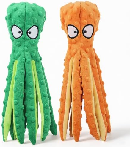 HGB Squeaky Dog Toys No Stuffing Octopus Crinkle for Large Medium Small Dog