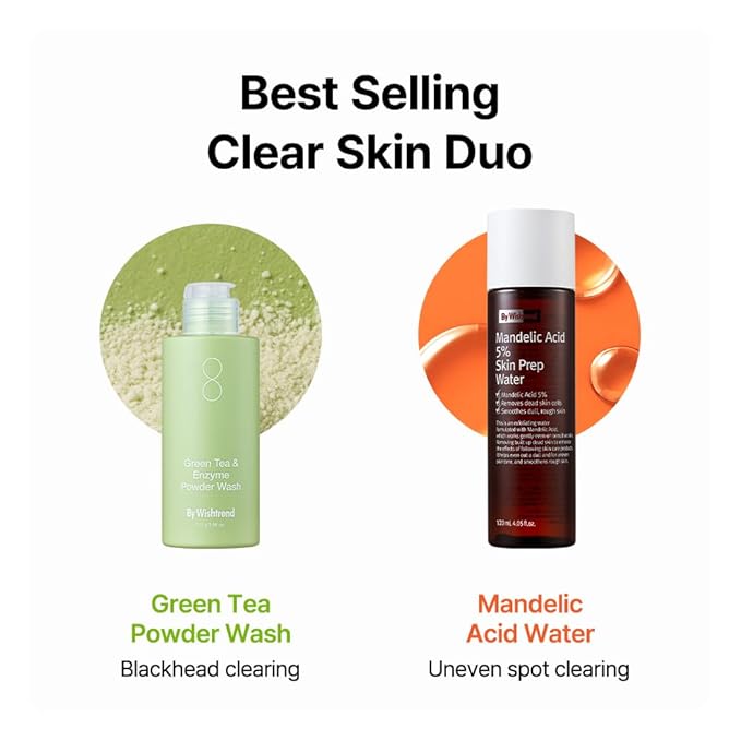 BY WISHTREND Green Tea & Enzyme Powder Wash, Gentle Face Wash for Sensitive Skin, Removes Impurities, Facial Cleanser for Dry Skin, Korean Skincare, Fragrance Free, 110g / 3.88 Oz