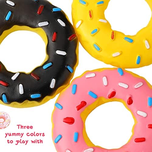 Leitee 3 Pcs Rubber Doughnut Dog Toy with Squeakers 5.3 Inch,Doughnut