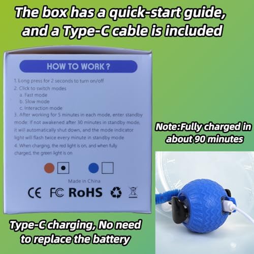 GoldenLife Interactive Cat Toys for Indoor Cats, Hamster Ball with Speedy Tail 2.0, Safe Silicone，3 Modes (Speed/Light) & Type-C Charging, Durable Moving Dog Toy for Indoor Cats/Dogs (Blue)