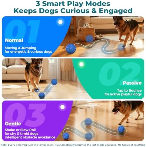 Roinoim Automatic Interactive Dog Ball Toy, Motion Activated Durable Rope Dog Chew Toy, USB Rechargeable Pet Exercise Ball for High Energy Dogs, Indoor Outdoor Playing, Blue