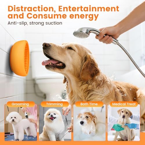 Dog Slow Feeder Licking Bowl,Freezeable Anxiety Relief Treat Dispenser, Non-Slip Anti-chocking Pet Dish,Entertainment Interactive Puzzle Toy for Small Medium Breed, BPA Free Silicone Dishwasher Safe