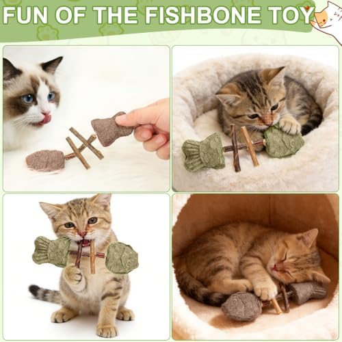 3Pcs Catnip and Silvervine Chew,Catnip and Silvervine Chew Toys for Cats,Natural Fishbone Chew Toy for Cats,Fishbone-Shaped Cat Dental Toy for Chewing,Licking,Pawing,Boredom Relief