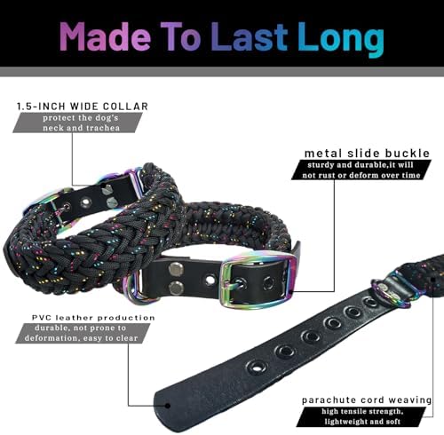 Black Glitter Paracord Dog Collar, Neck 12-16"